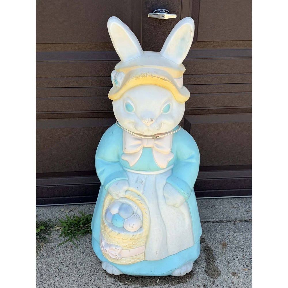 Vintage Empire Mrs Easter Bunny Blow Mold 35" Lighted Rare Basket Eggs Decor